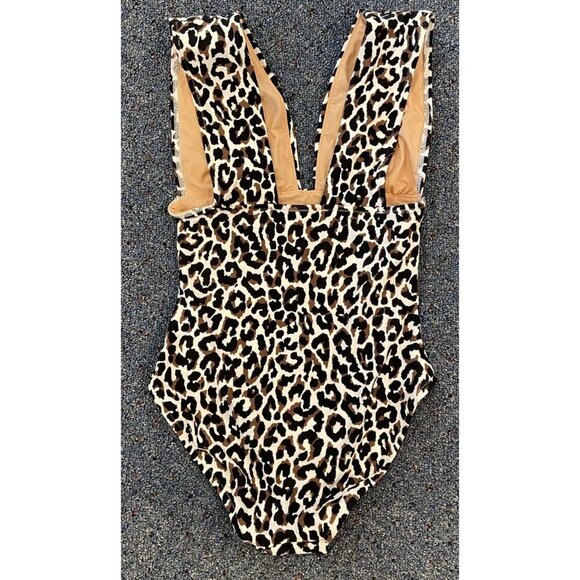 J.Crew Bathing Suit Swim One Piece Plunge Neckline Brown Black Animal Print XS - Picture 3 of 6